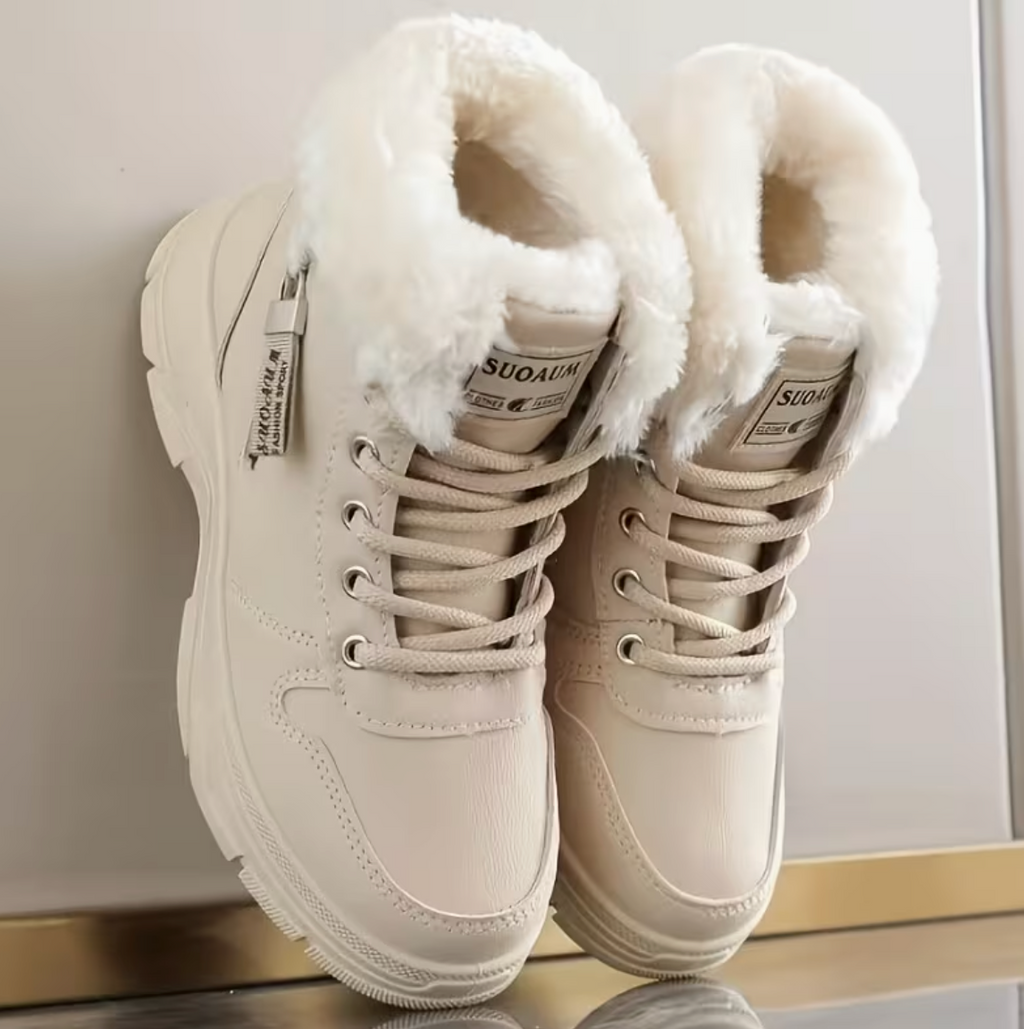 Winter Boots: Thermally lined Women's Ankle boots - White / Khaki