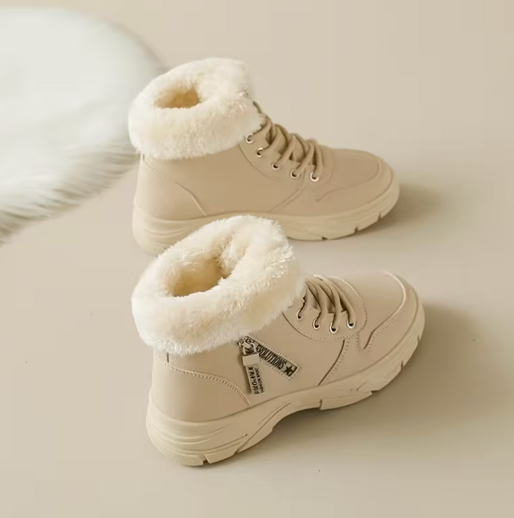 Winter Boots: Thermally lined Women's Ankle boots - White / Khaki