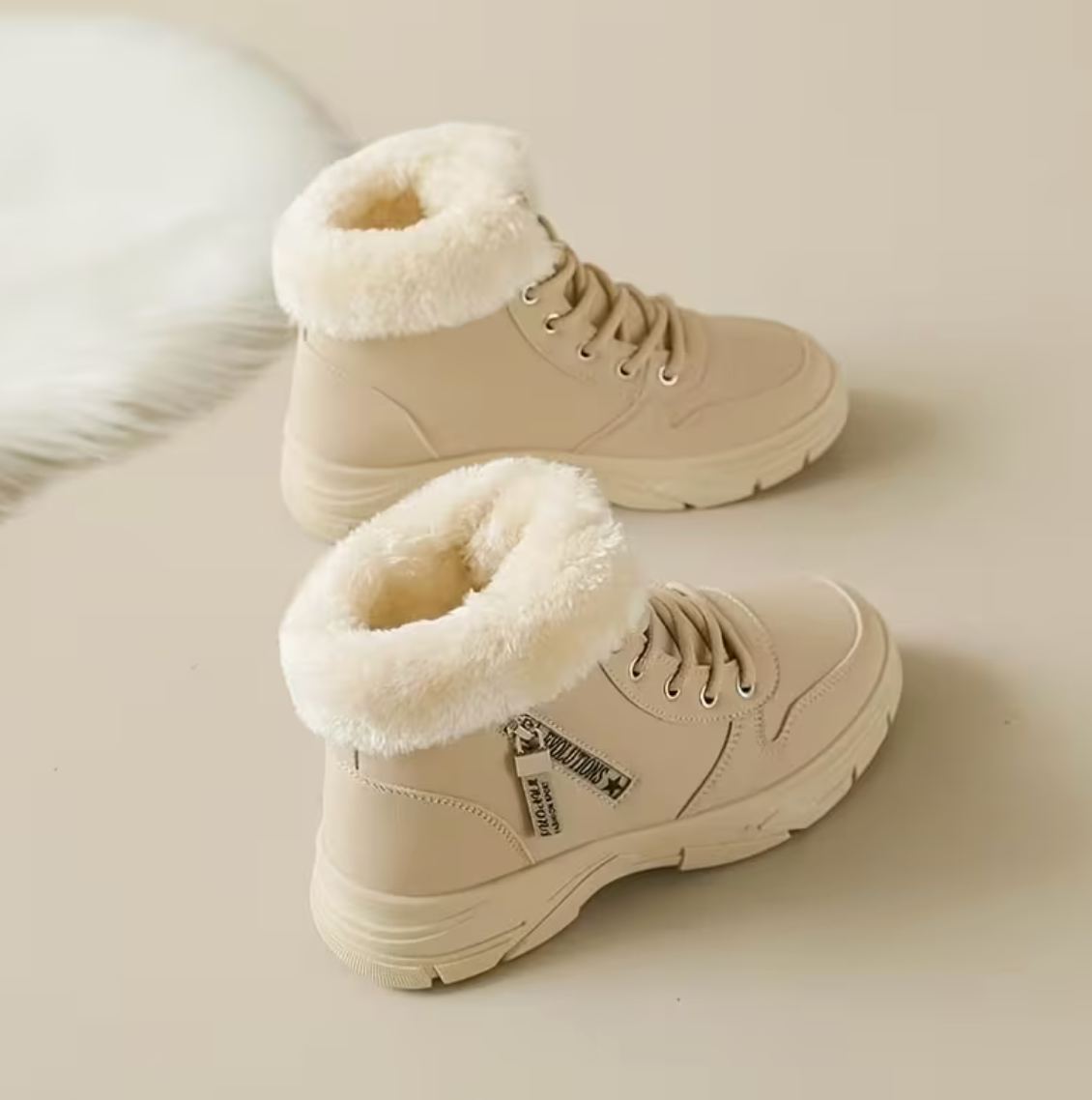 Winter Boots: Thermally lined Women's Ankle boots - White / Khaki