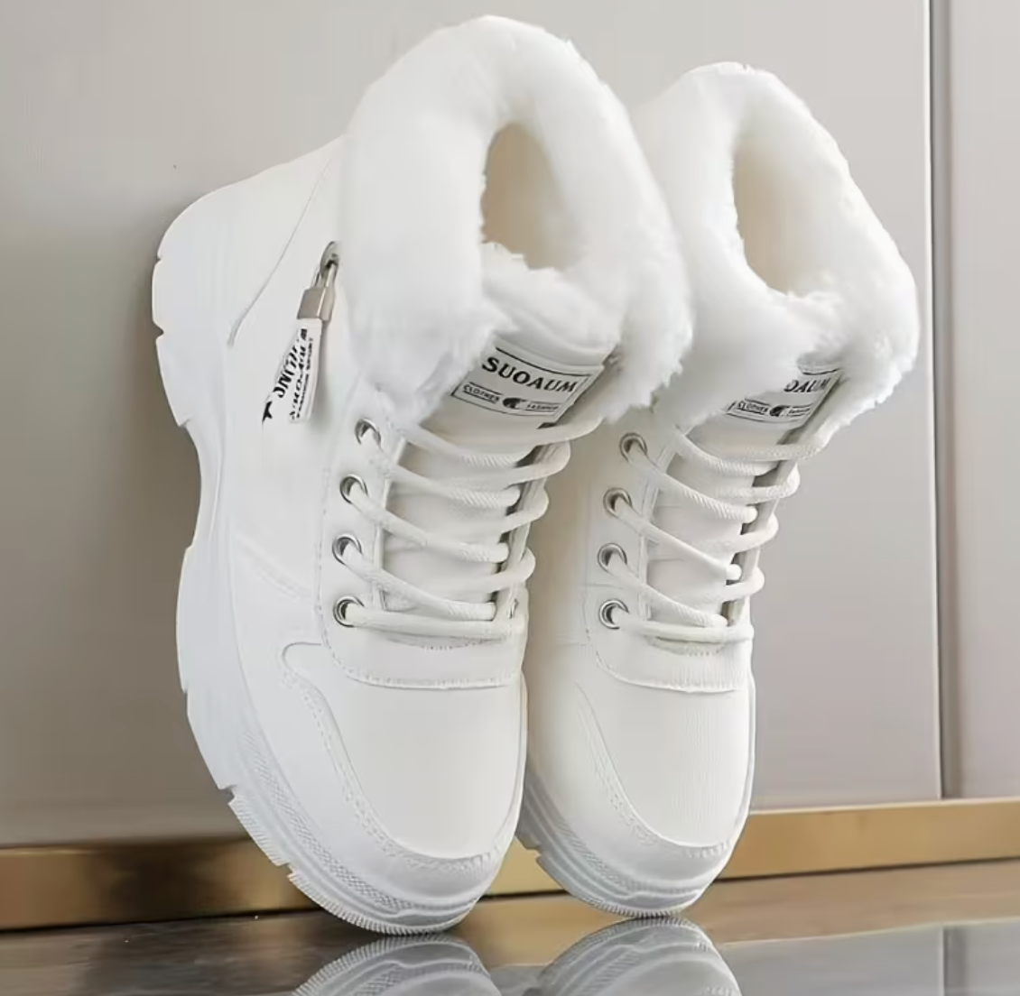 Winter Boots: Thermally lined Women's Ankle boots - White / Khaki